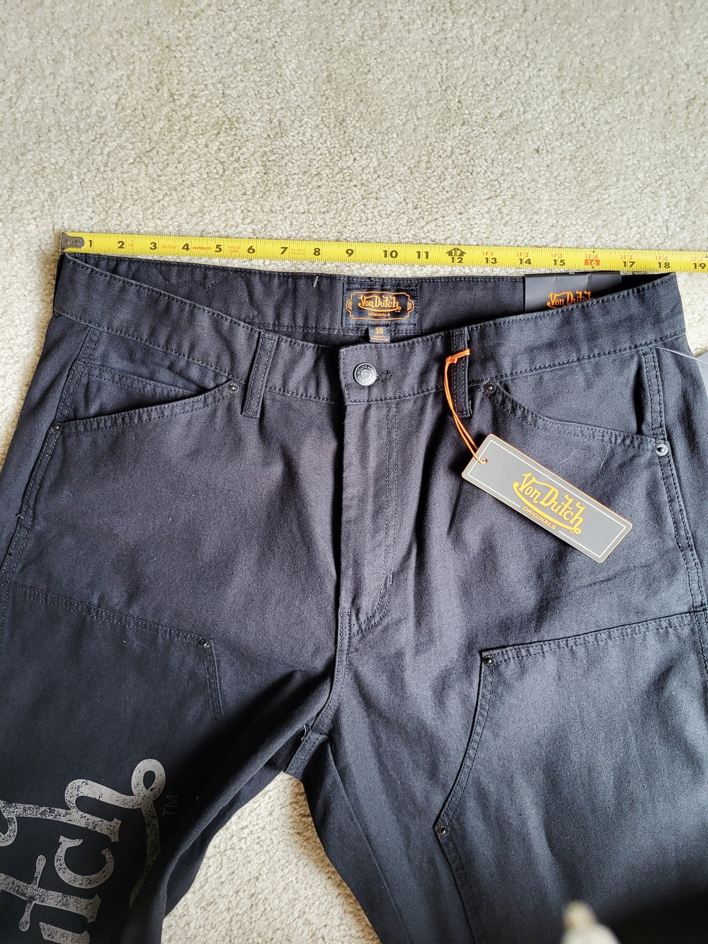 Von Dutch Jeans Men's Size 36 Double Knee Patch Graphic 100% Cotton Black Denim - Picture 8 of 14